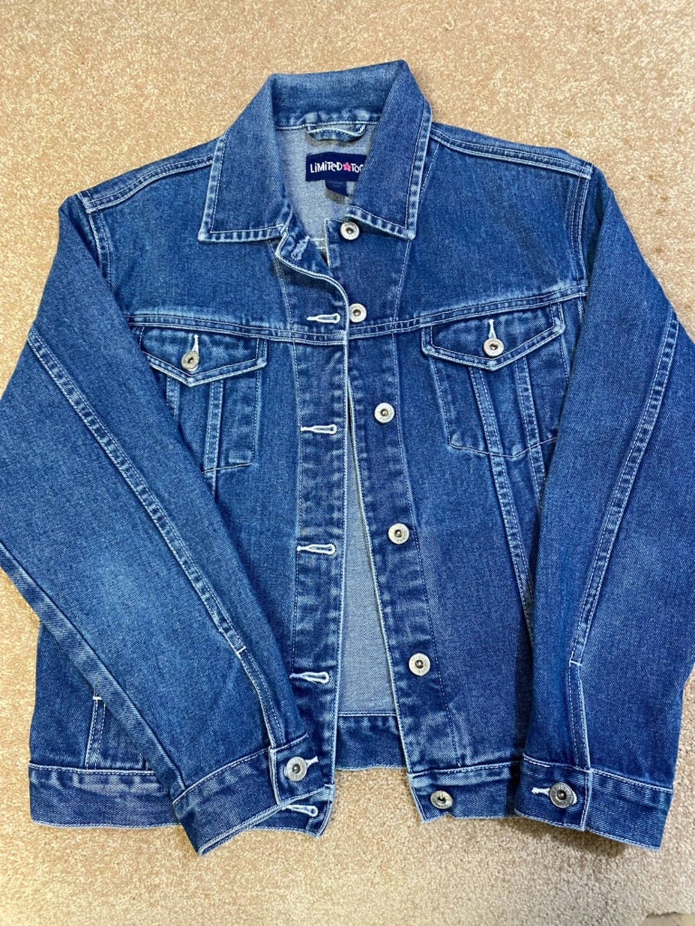 Limited Too Navy Label Denim Top with Pink Flower Logo